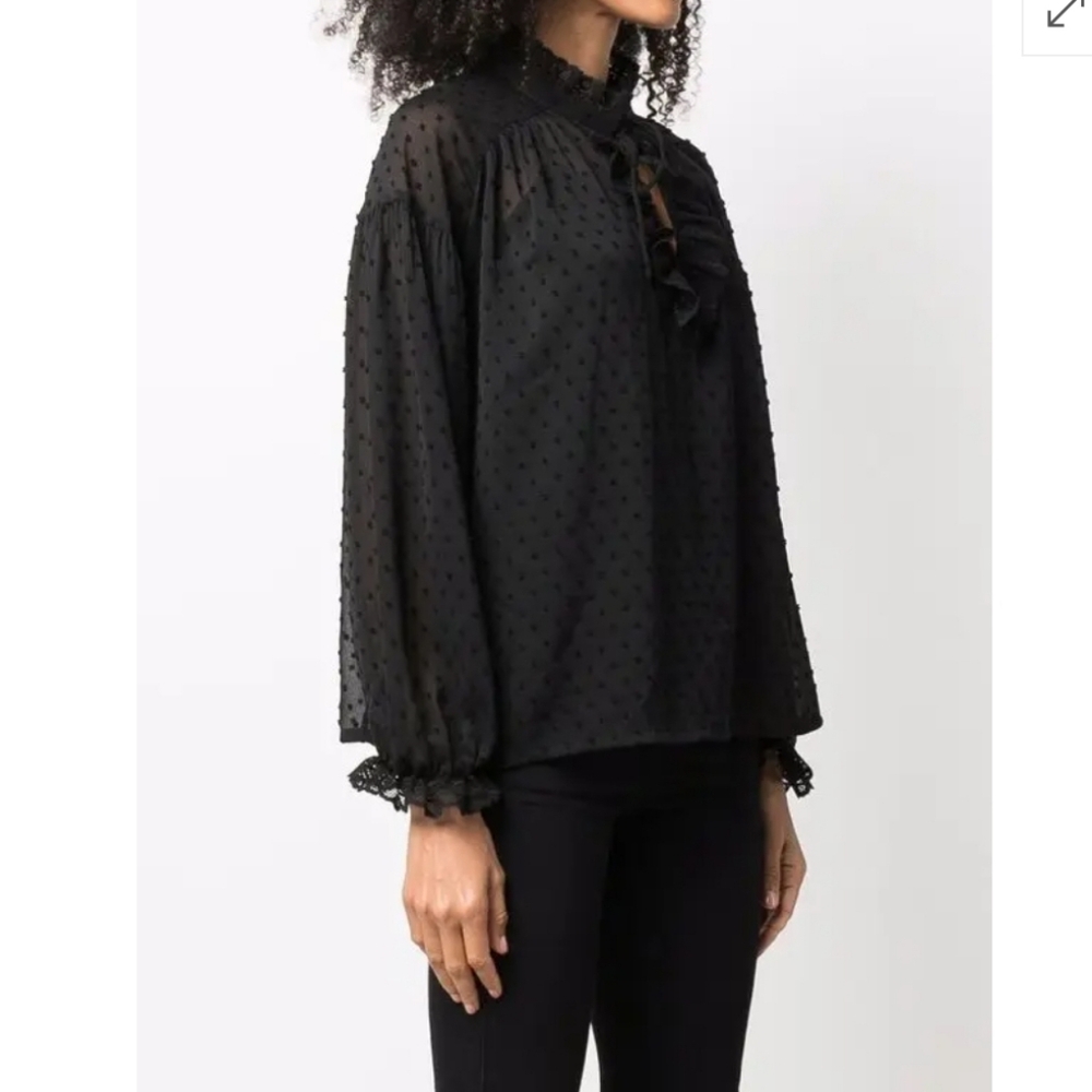 Maje Liana Frilled-Neck Blouse - Black